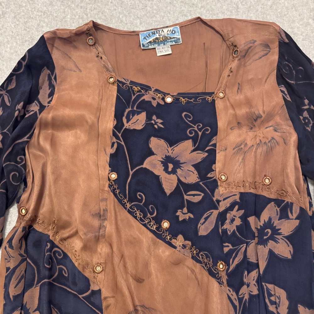 Vintage Tienda Ho Tambora Patchwork Tunic Top Floral Mirror Rayon OS Whimsigoth - Picture 4 of 10